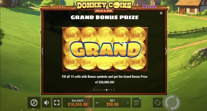 Donkey Coins Hold & Win - ekrani me Jackpotet Mini, Minor, Major, Grand